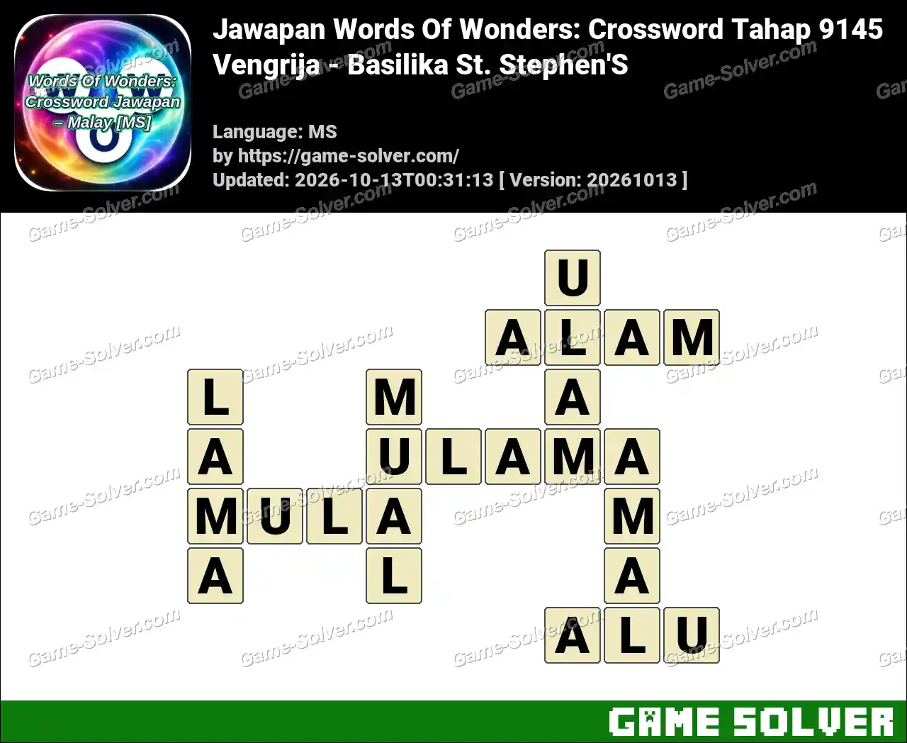Jawapan Words Of Wonders: Crossword Tahap 9145 – Vengrija – Basilika St. Stephen’S
